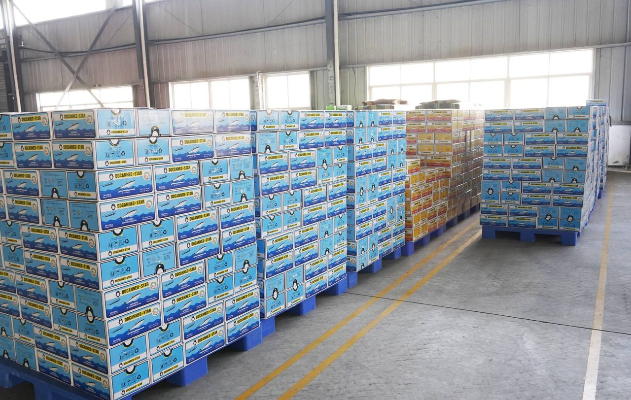 Pallets of different DocannedStar products staged together in the warehouse before loading