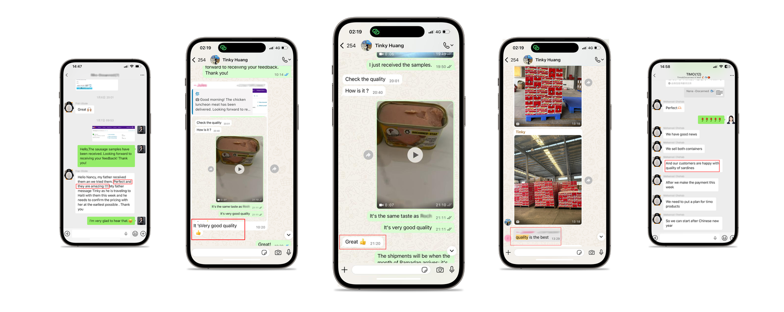 Customer feedback from WhatsApp & Alibaba